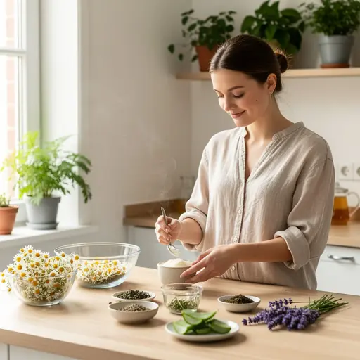 femme préparant une recette familiale dans une cuisine simple et chaleureuse