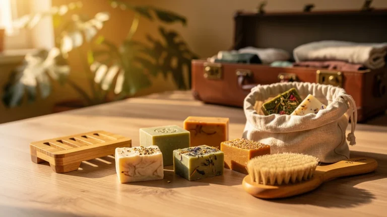 Voyage zéro déchet avec savons solides remplaçant trousse de toilette liquide, ambiance naturelle et conviviale