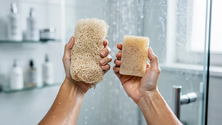 Comparaison détaillée gant de crin et savon exfoliant après six semaines d'exfoliation quotidienne sous la douche