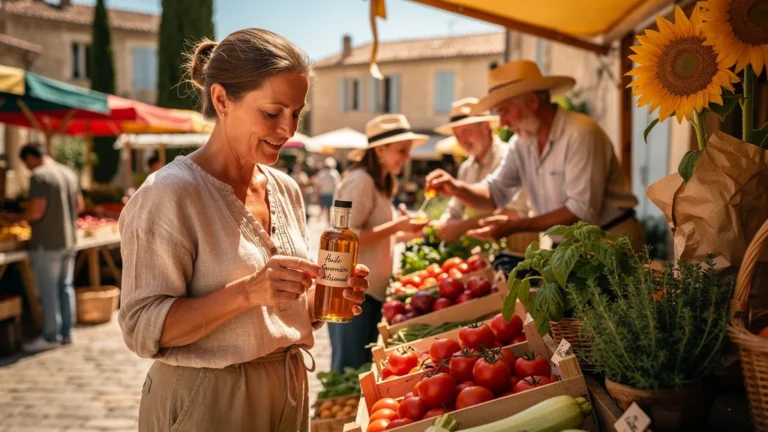 Marché de producteurs près de Montpellier avec huile artisanale à savon dénichée sur place