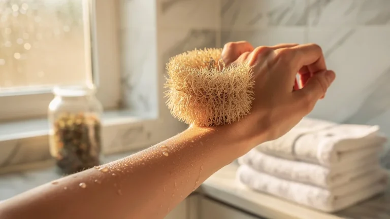 Exfoliation douce au gant de crin naturel pour une peau lisse sans gommage chimique
