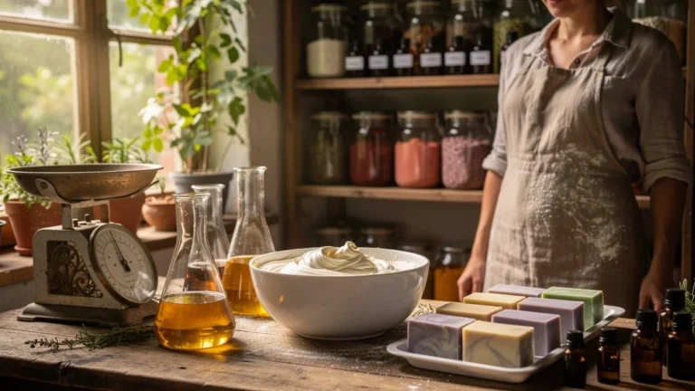 Atelier de saponification naturel montrant la trace pour réussir ses savons faits maison