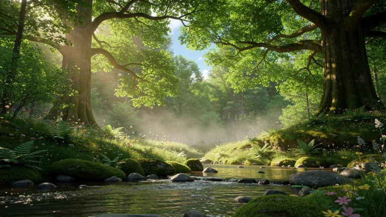 Paysage naturel vert luxuriant illustrant Mkl green nature, nature pure et soins naturels